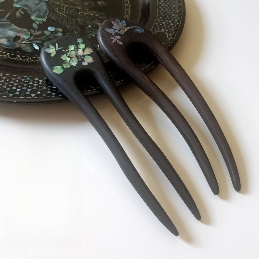 [Living Heritage] Mother-of-pearl Inlay Sandalwood Hairpin & Fork Collection