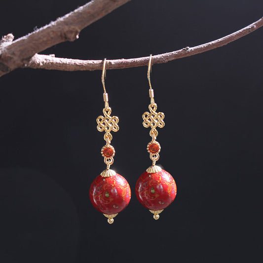[Living Heritage] Gilt Auspicious Motif Lacquer Bead Drop Earrings
