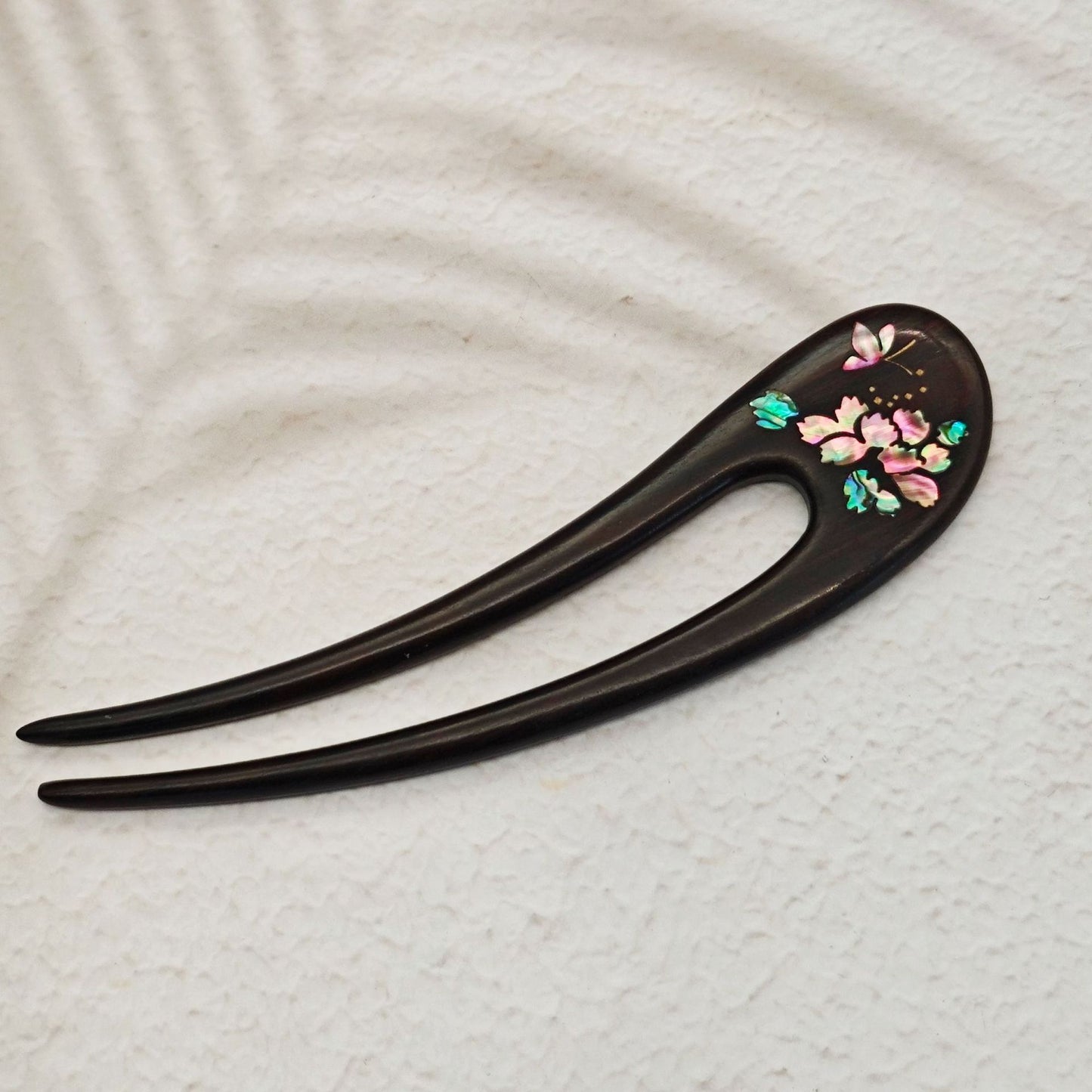 [Living Heritage] Floral Lacquer & Mother-of-pearl Inlay Sandalwood Hair Fork