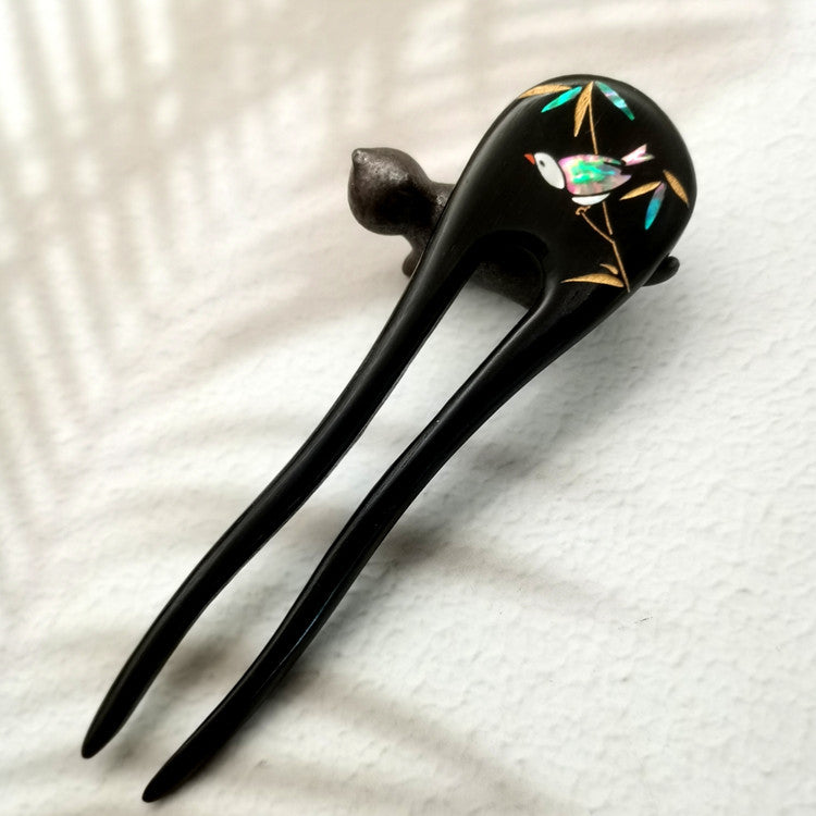 [Living Heritage] Floral Lacquer & Mother-of-pearl Inlay Sandalwood Hair Fork