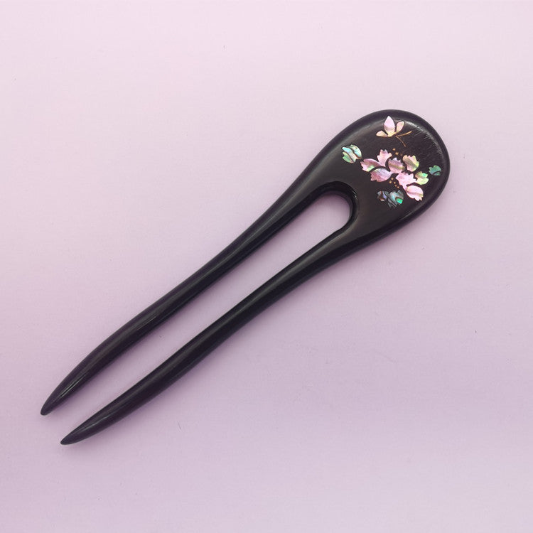 [Living Heritage] Floral Lacquer & Mother-of-pearl Inlay Sandalwood Hair Fork