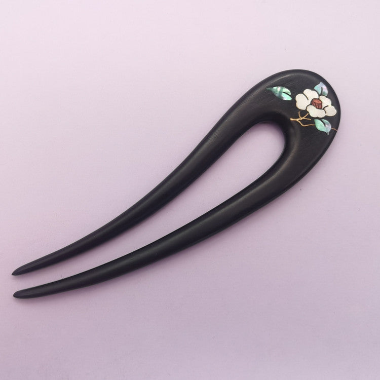 [Living Heritage] Floral Lacquer & Mother-of-pearl Inlay Sandalwood Hair Fork
