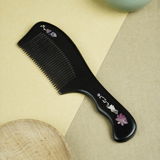 [Living Heritage] Lotus Motif Mother-of-pearl Inlay Sandalwood Comb