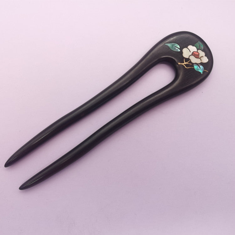 [Living Heritage] Floral Lacquer & Mother-of-pearl Inlay Sandalwood Hair Fork