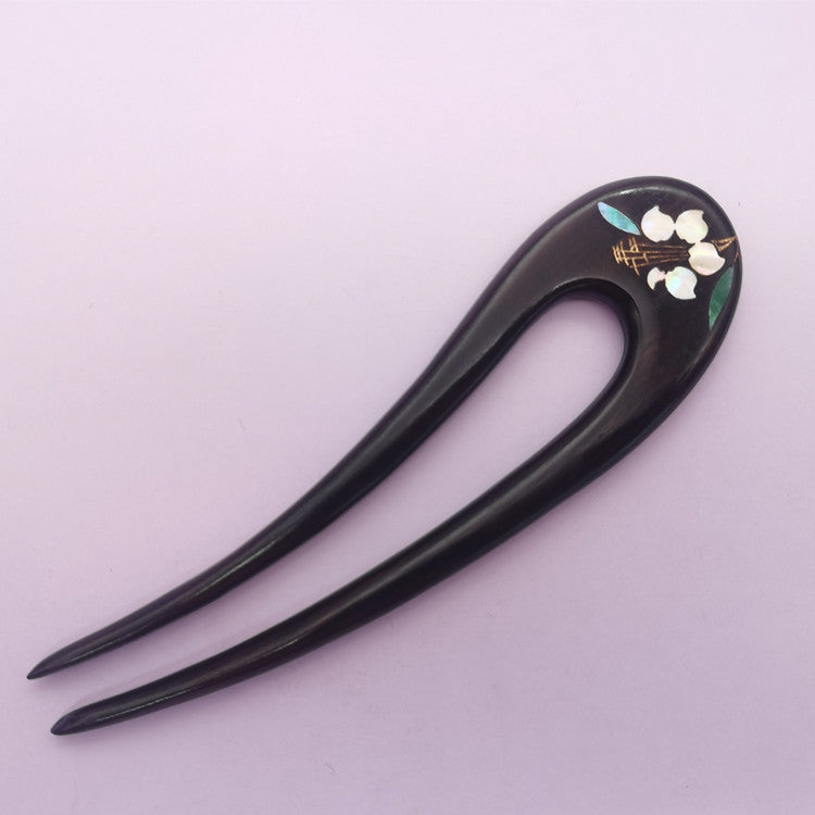 [Living Heritage] Floral Lacquer & Mother-of-pearl Inlay Sandalwood Hair Fork