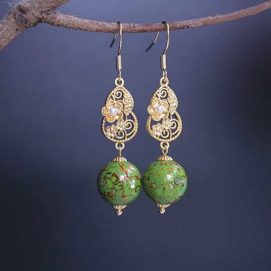 [Living Heritage] Gilt Auspicious Motif Lacquer Bead Drop Earrings