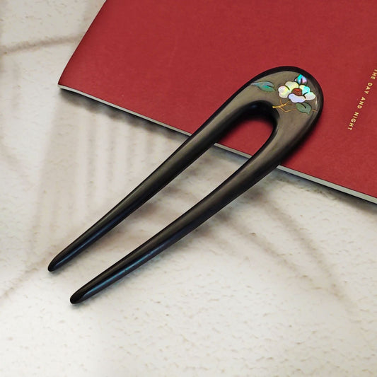 [Living Heritage] Floral Lacquer & Mother-of-pearl Inlay Sandalwood Hair Fork