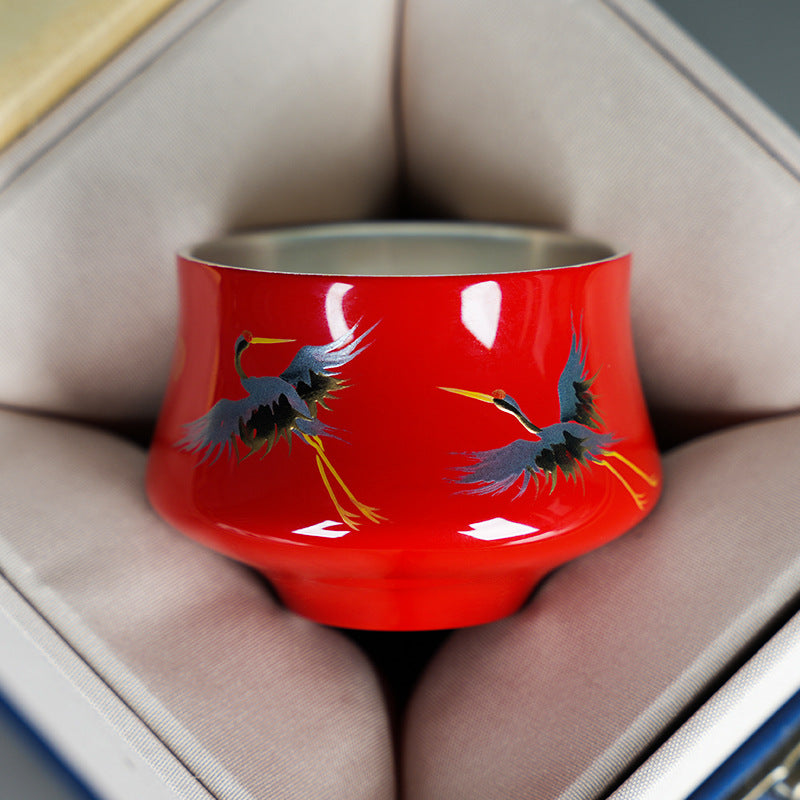 [Living Heritage] Silver-Lined Crane Lacquer Teacup