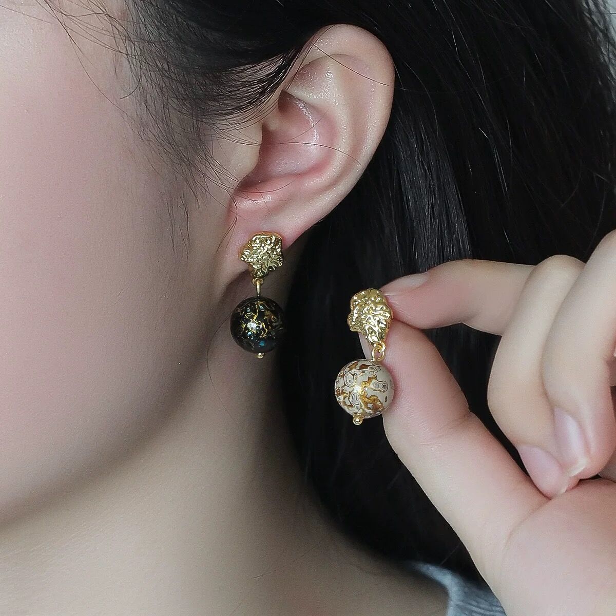 [Living Heritage] Molten Gilt & Lacquer Bead Drop Earrings