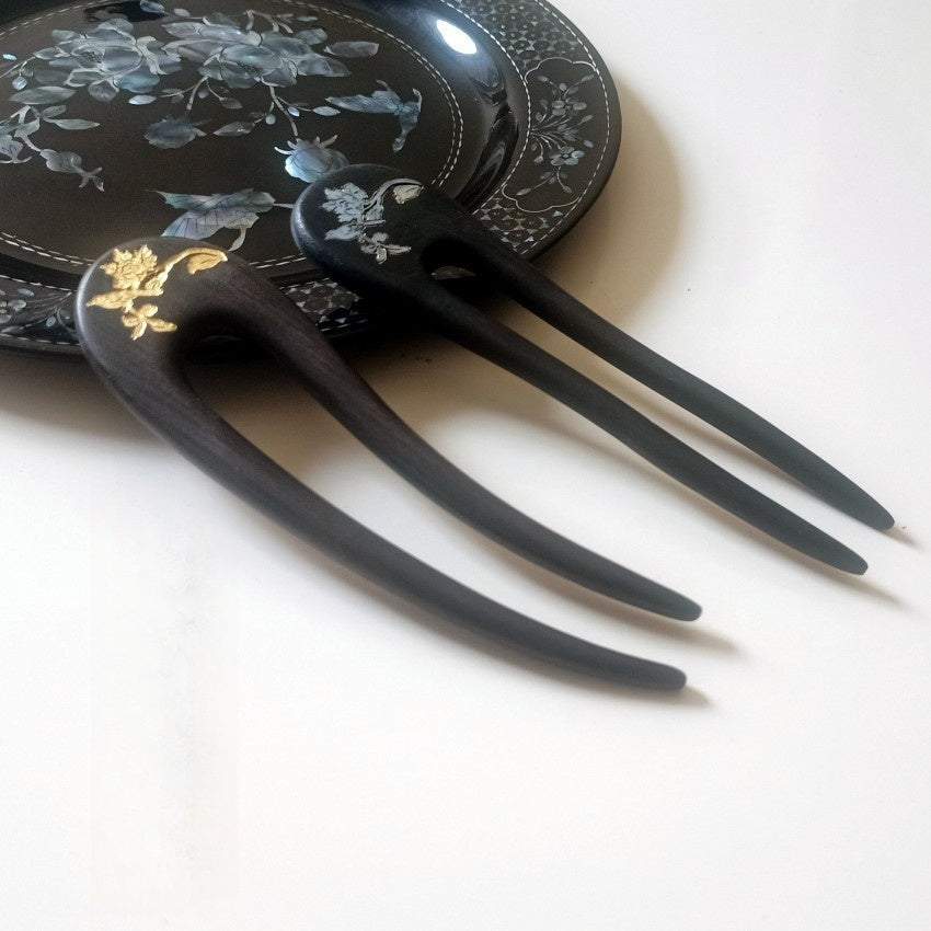 [Living Heritage] Mother-of-pearl Inlay Sandalwood Hairpin & Fork Collection